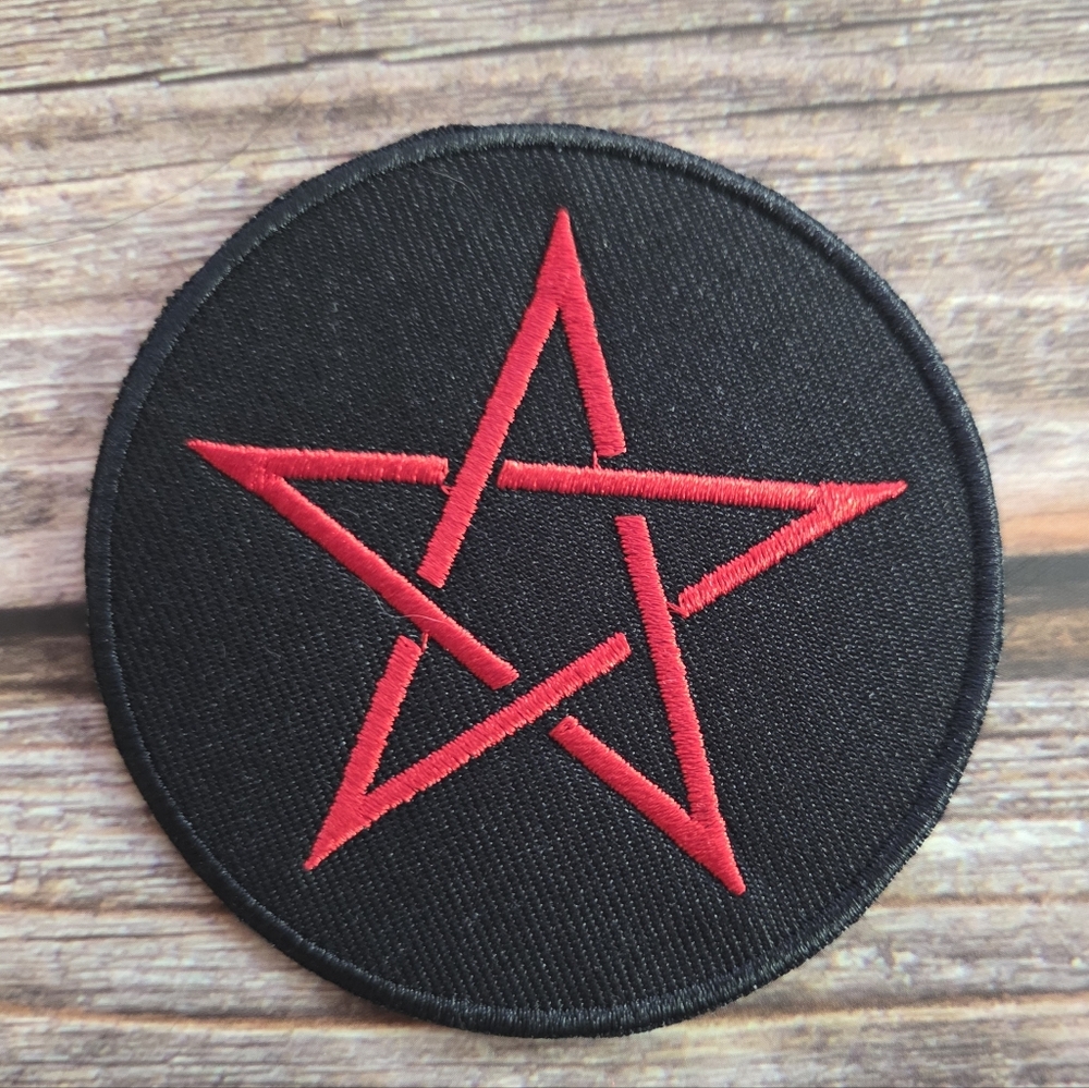 Red Occult Pentagram Witch Goth Wicca Embroidered Iron on Patch